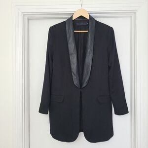 NWOT L.A.M.B. Black Boyfriend Tuxedo Long Blazer Jacket with Faux Leather Detail